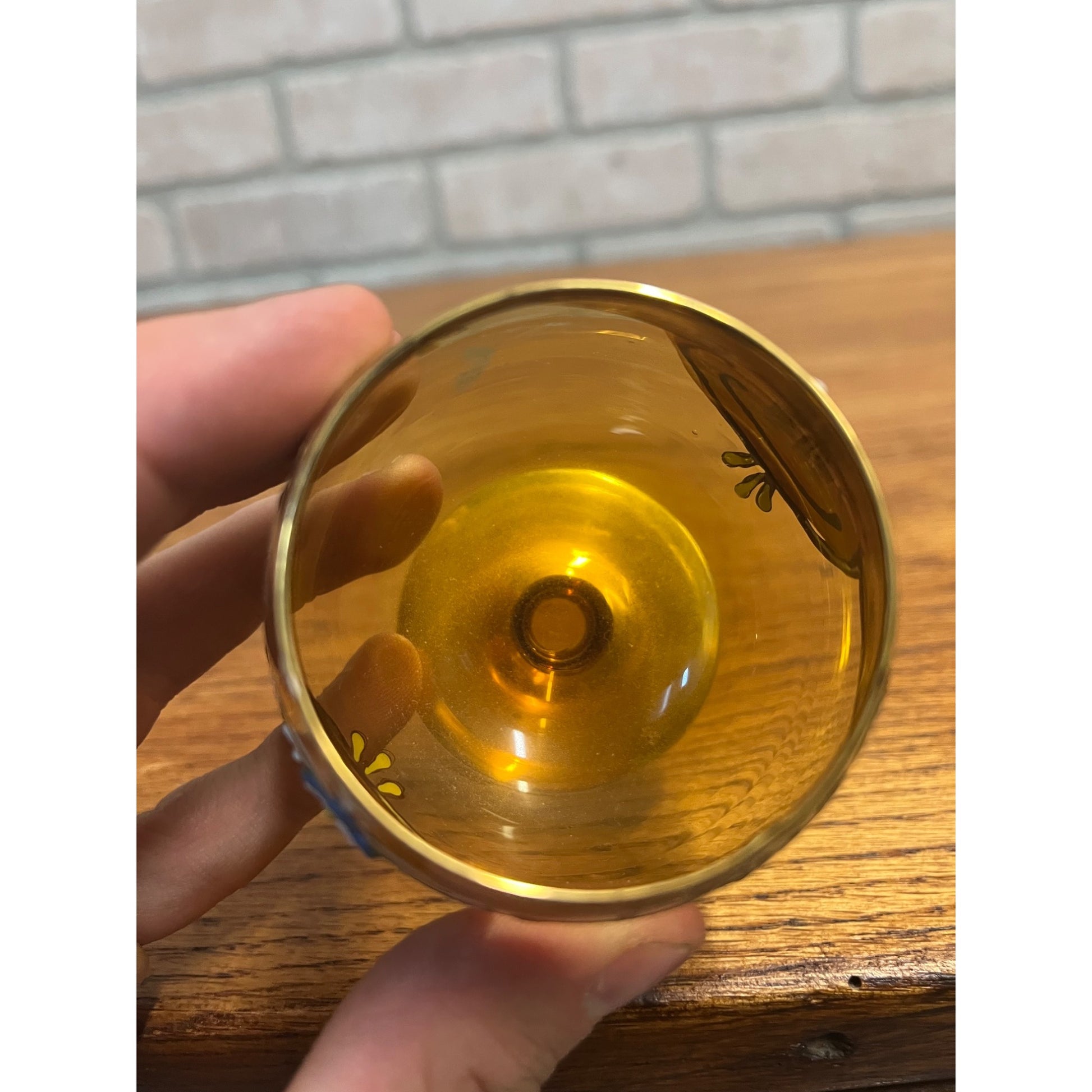 Vintage Bohemian Czech Cordial Sniffer Glass Gold Hand Painted Enamel