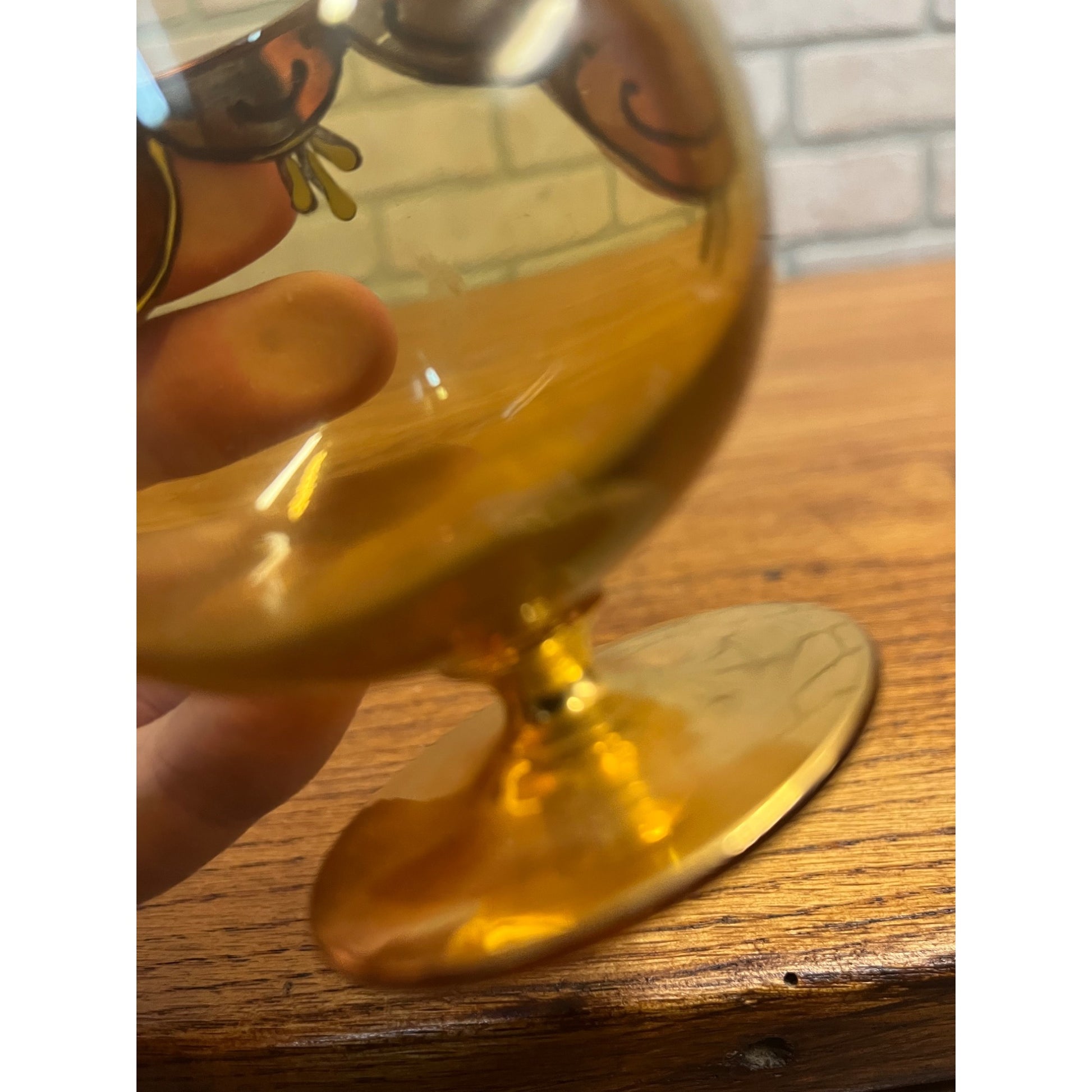 Vintage Bohemian Czech Cordial Sniffer Glass Gold Hand Painted Enamel