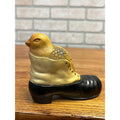 Vintage 1920s Celluloid Baby Rattle Bird in Shoe Easter Baby Chick Viscoloid Toy