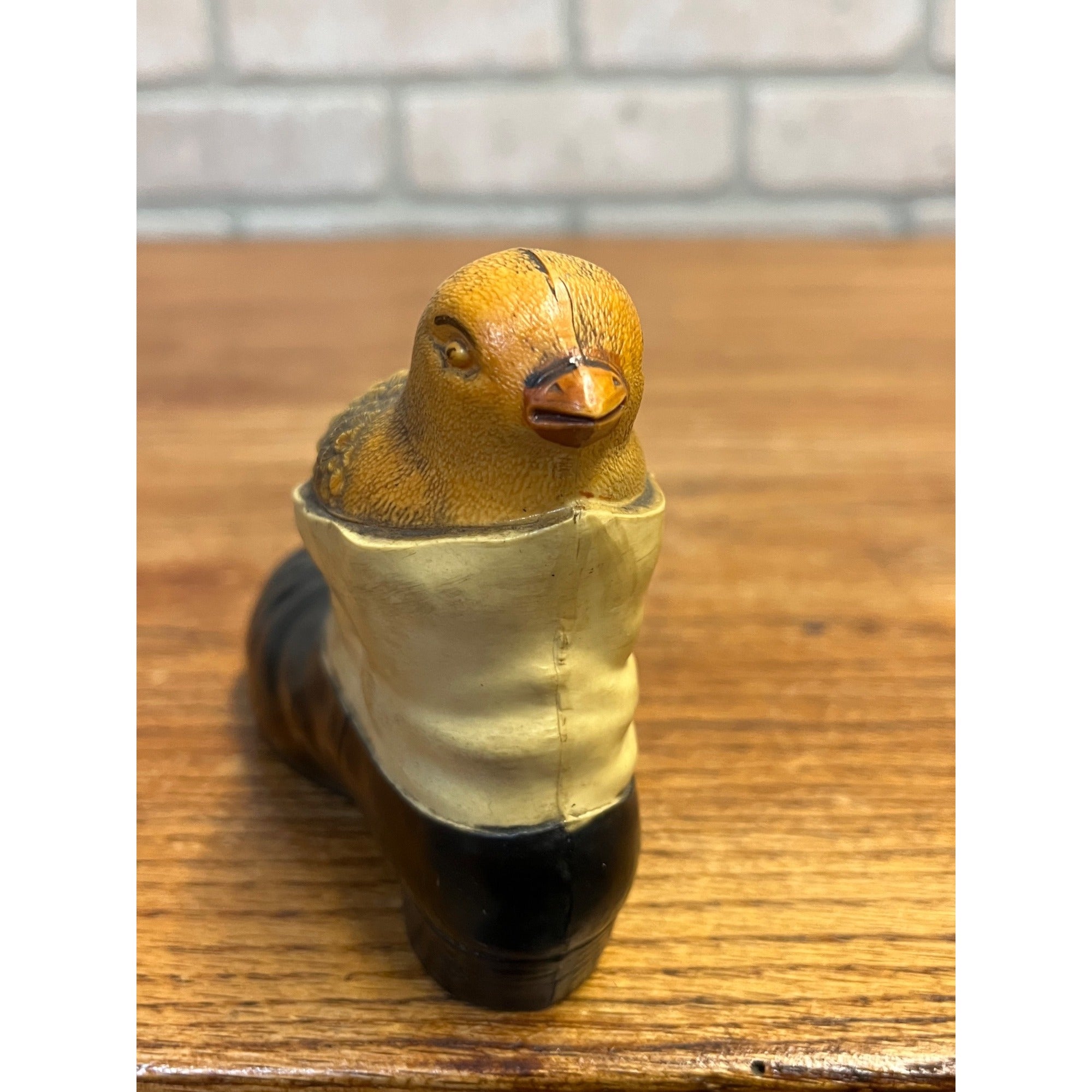 Vintage 1920s Celluloid Baby Rattle Bird in Shoe Easter Baby Chick Viscoloid Toy