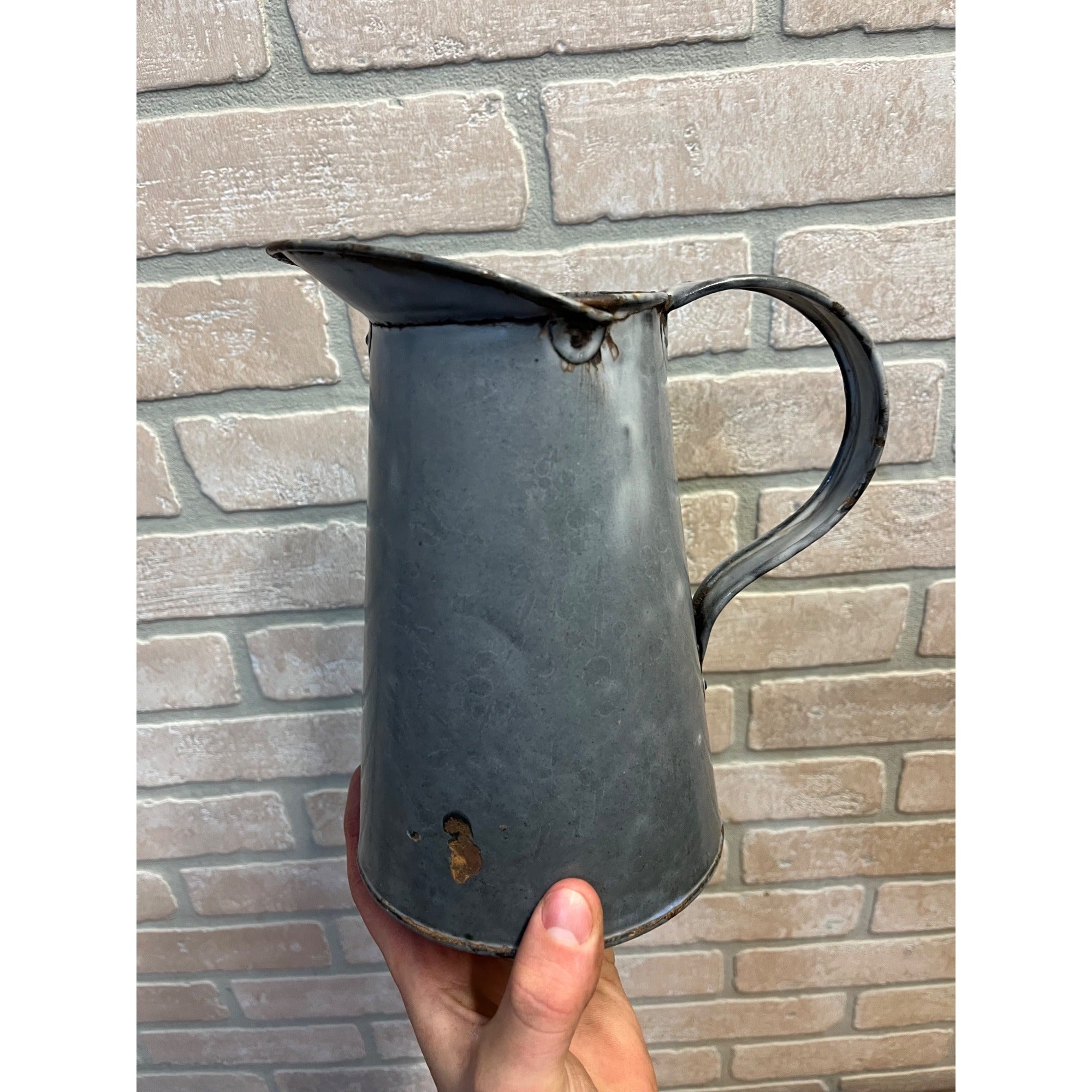 Antique Primitive Grey Graniteware Enamelware Large Measure Farmhouse Kitchen Decor