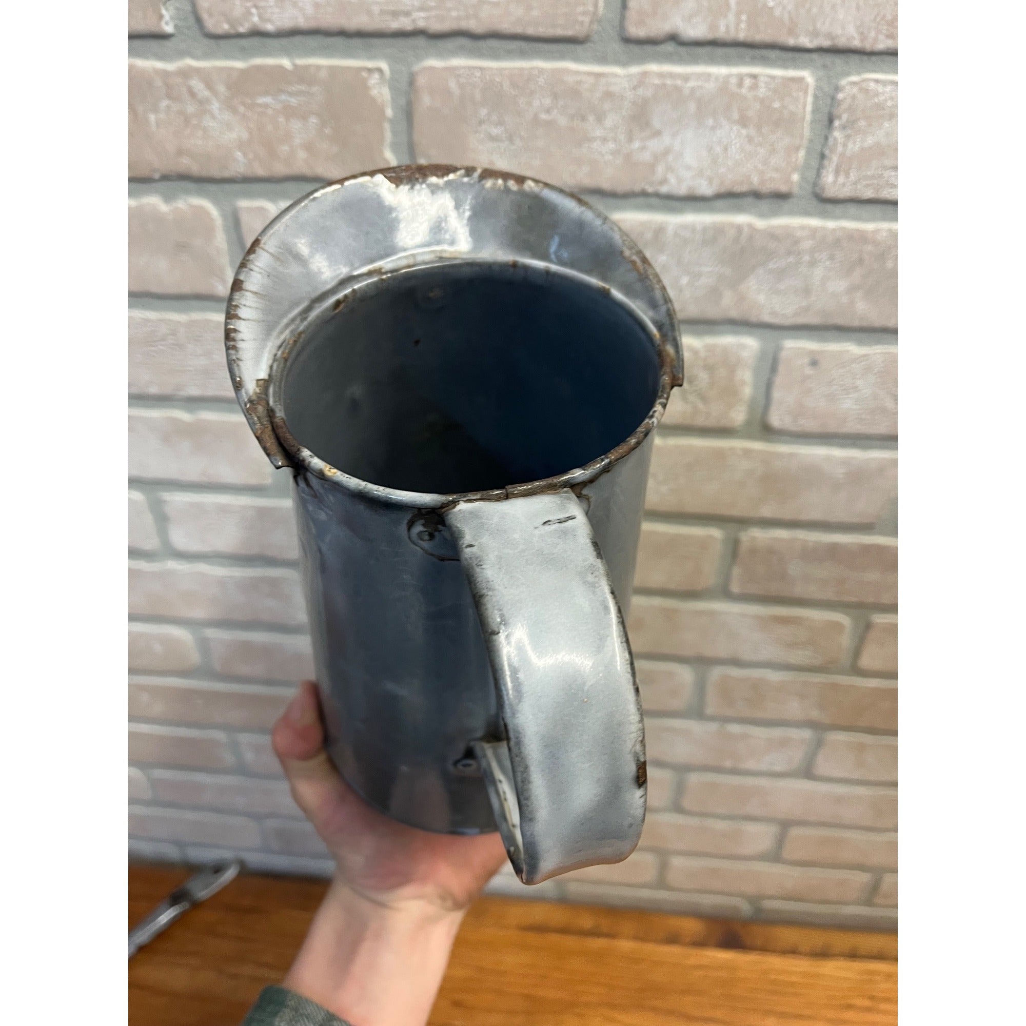 Antique Primitive Grey Graniteware Enamelware Large Measure Farmhouse Kitchen Decor