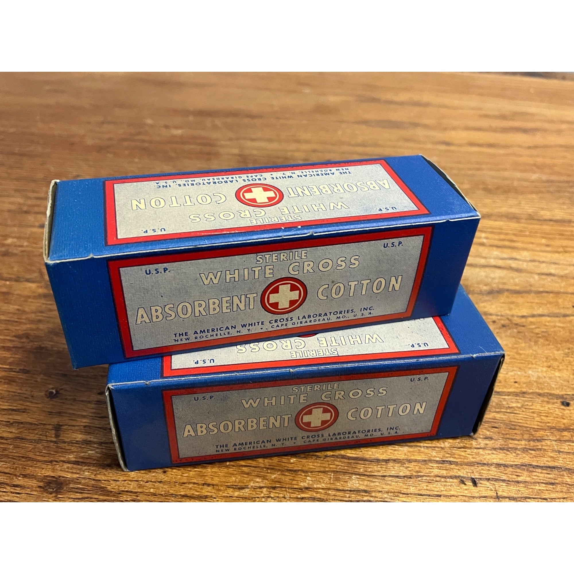 Vintage Gauze Bandage Boxes American White Cross Absorbent Cotton (2) NOS Lot