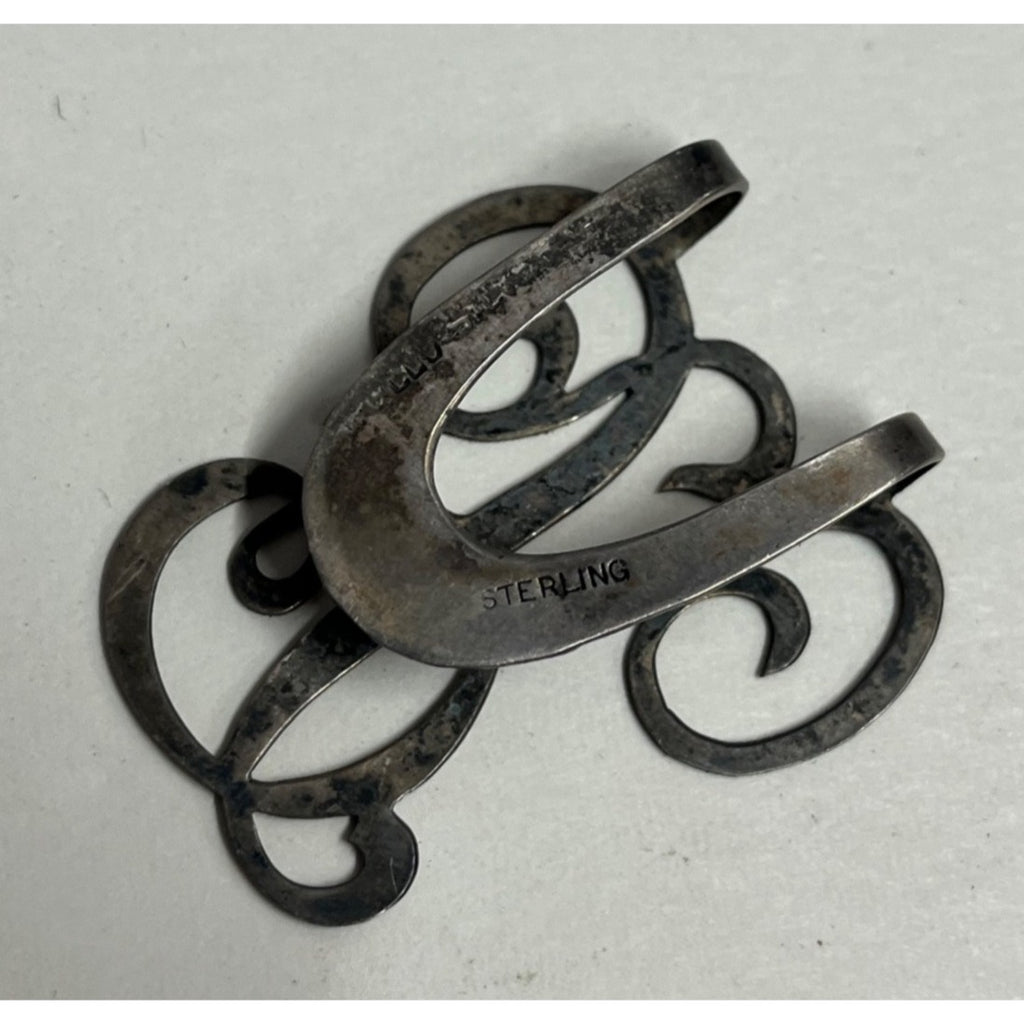 Vintage Lot (2) Men's Monogram Money / Napkin Clips Sterling & Sheffield EPNS