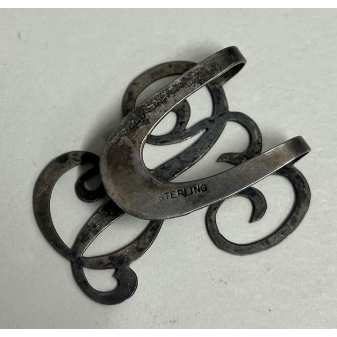 Vintage Lot (2) Men's Monogram Money / Napkin Clips Sterling & Sheffield EPNS