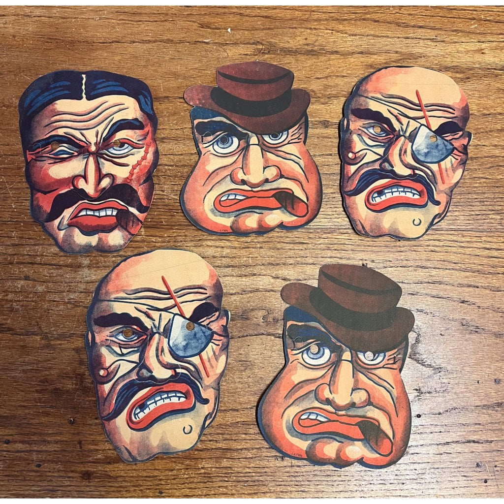 Vintage 1940s Halloween Cardboard Costume Masks Japan Lot (5) Eyepatch Cigar