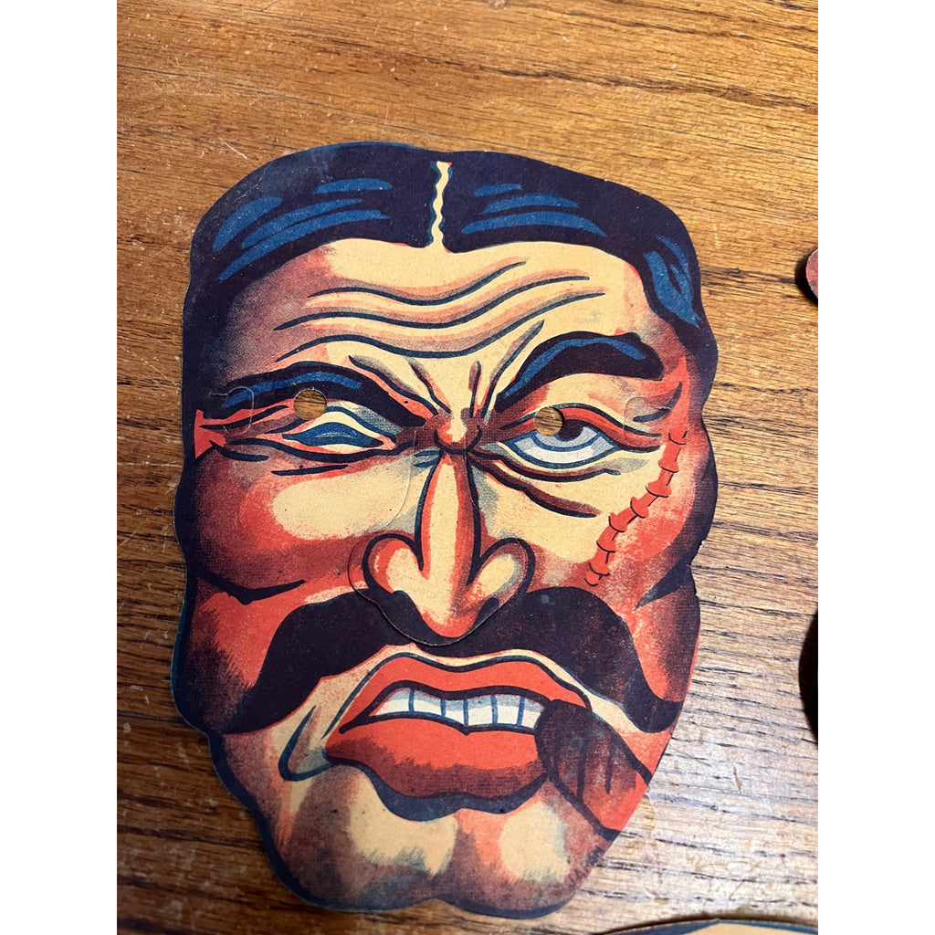 Vintage 1940s Halloween Cardboard Costume Masks Japan Lot (5) Eyepatch Cigar