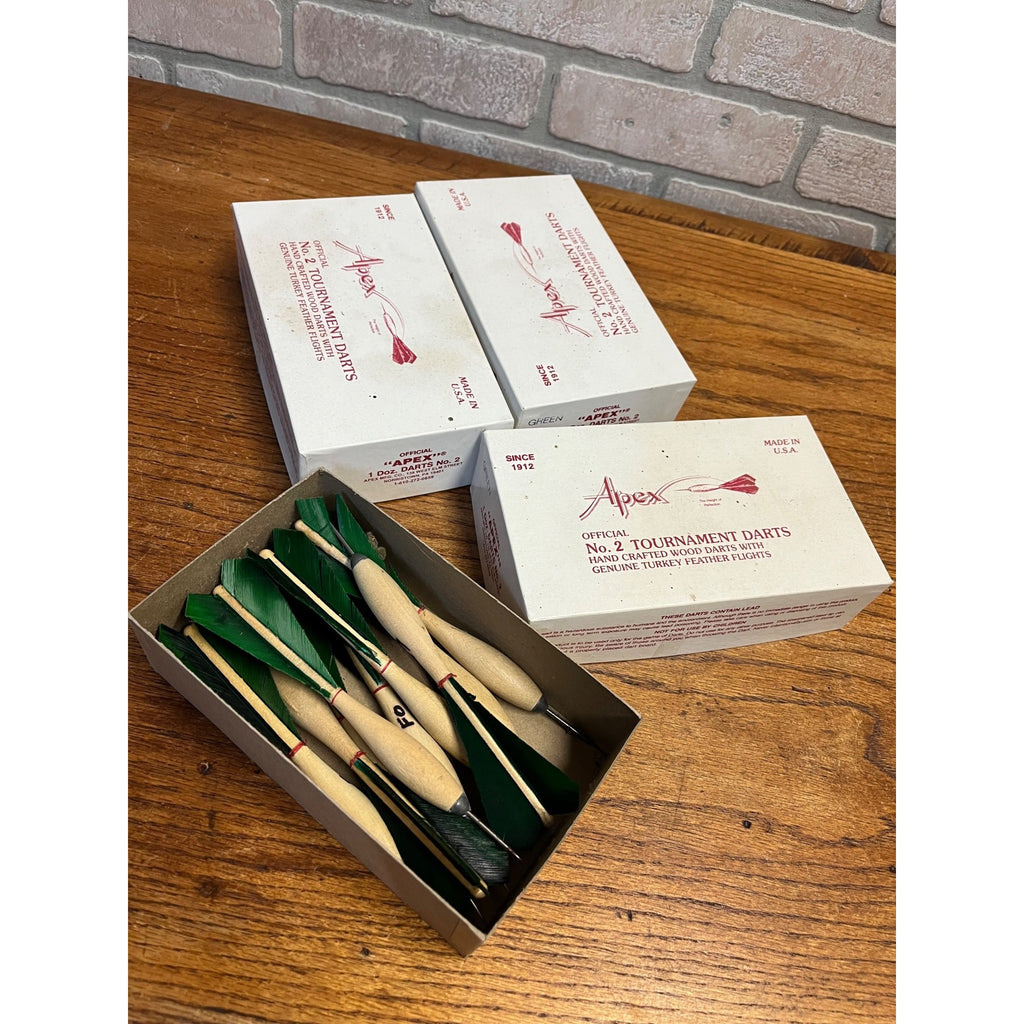 Vintage APEX No.2 Wood Tournament Darts Green Turkey Feathers