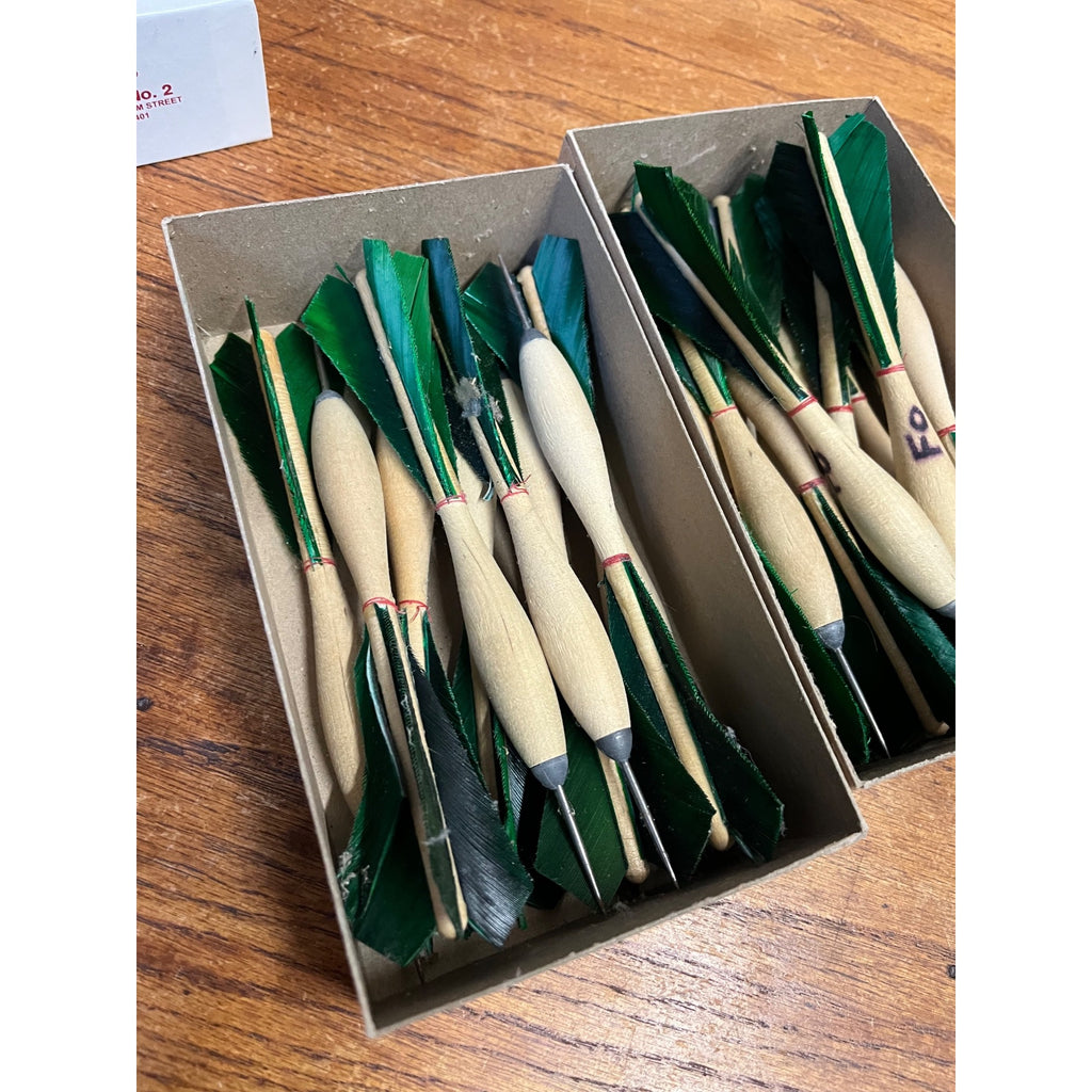 Vintage APEX No.2 Wood Tournament Darts Green Turkey Feathers