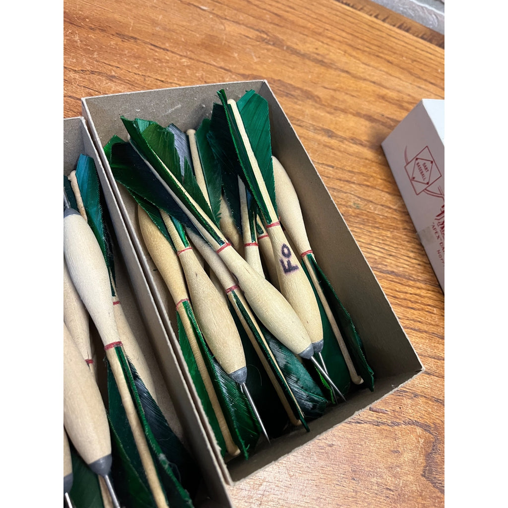 Vintage APEX No.2 Wood Tournament Darts Green Turkey Feathers