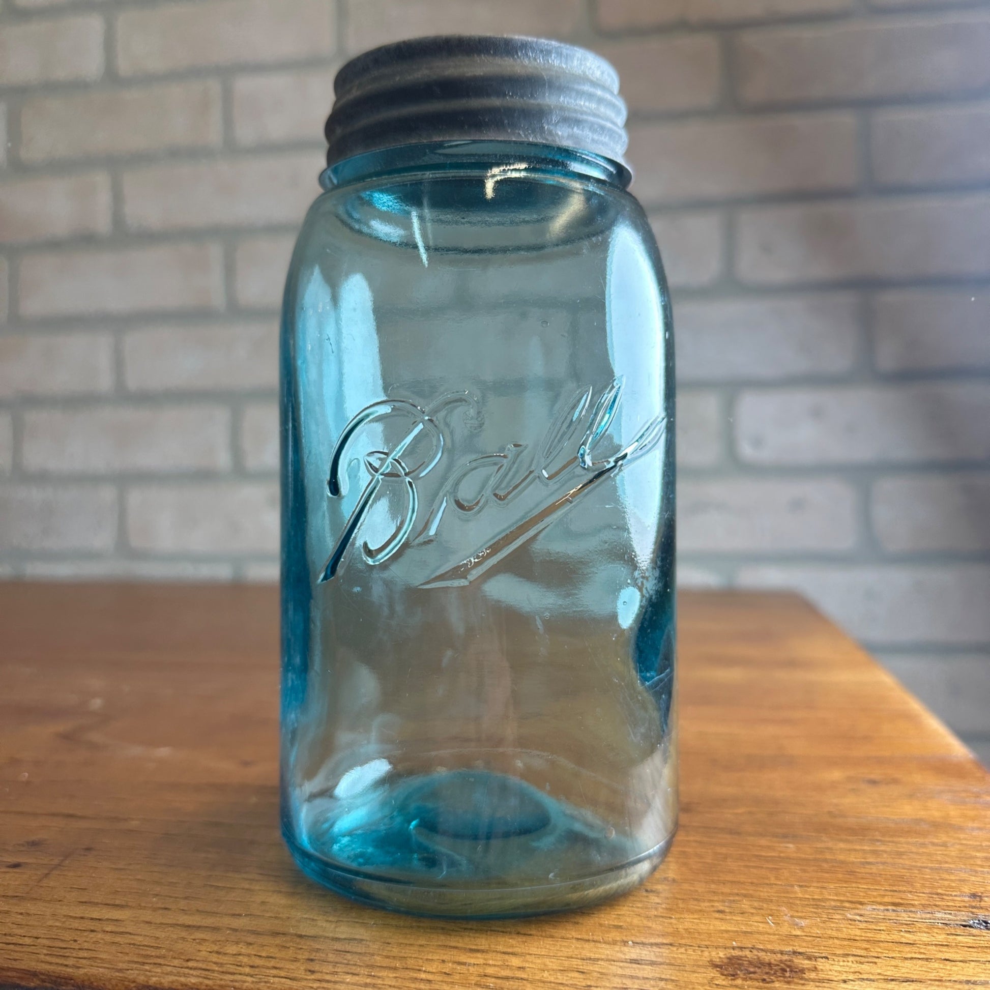 Antique Ball Triple L Mason Fruit Jar Blue Aqua Marked "A" "4" #4 Quart