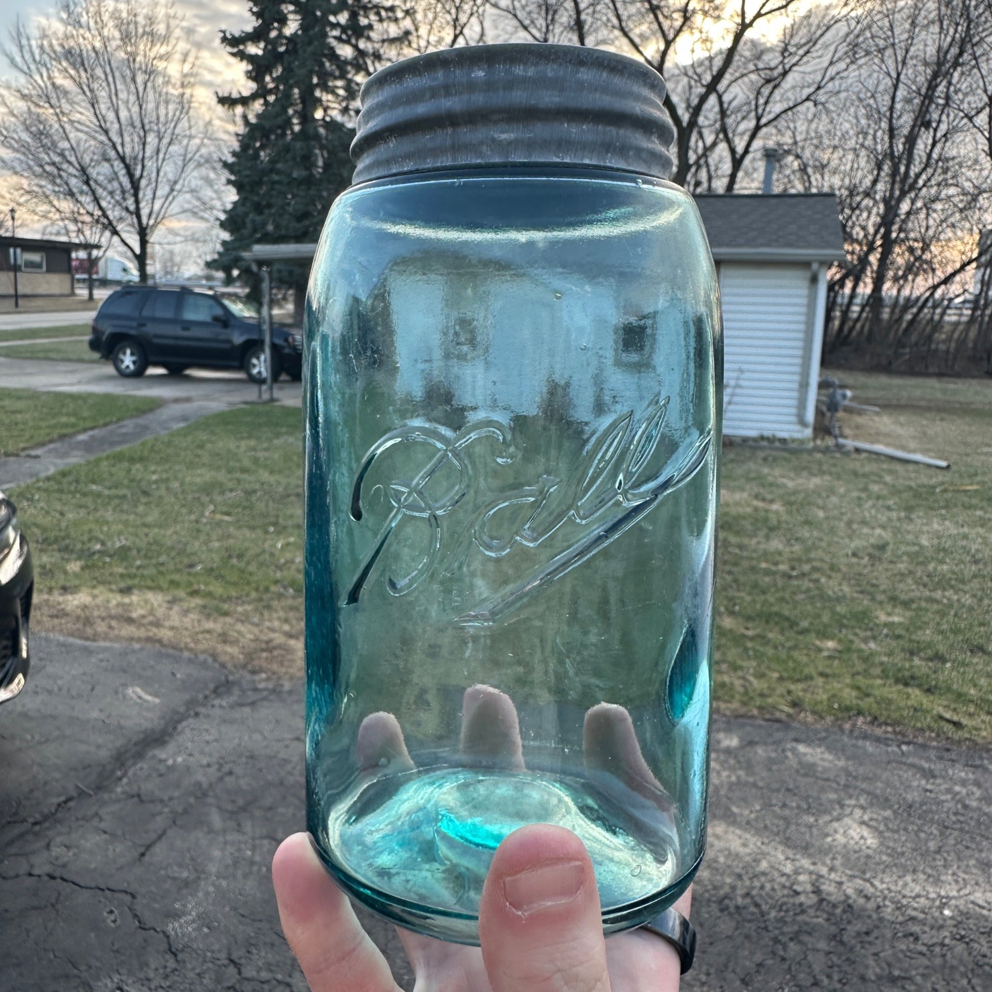 Antique Ball Triple L Mason Fruit Jar Blue Aqua Marked "A" "4" #4 Quart