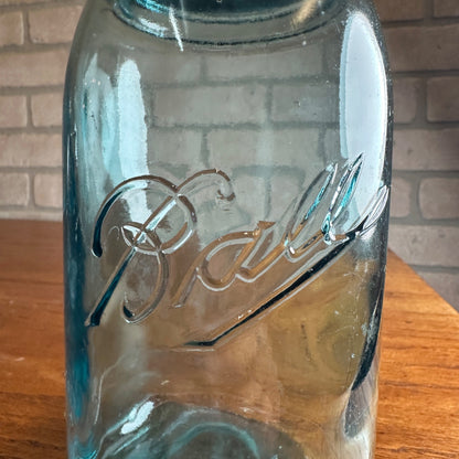 Antique Ball Triple L Mason Fruit Jar Blue Aqua Marked "A" "4" #4 Quart