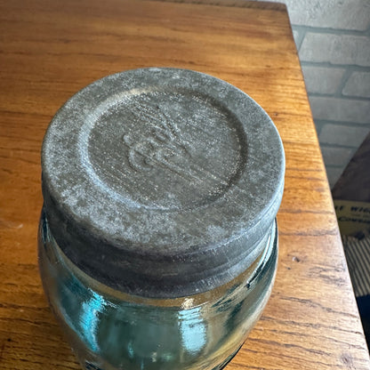 Antique Ball Triple L Mason Fruit Jar Blue Aqua Marked "A" "4" #4 Quart