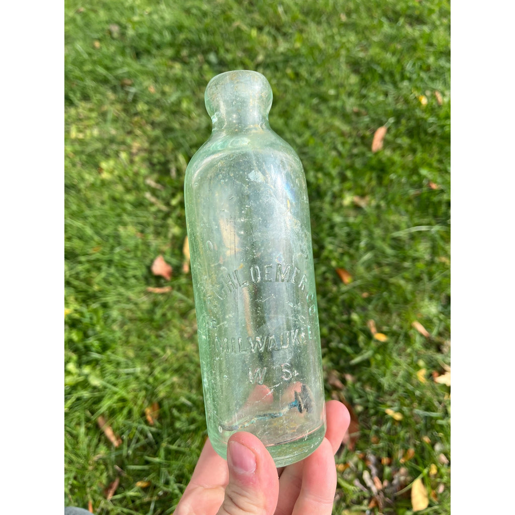 Vintage H. Schloemer Soda Beer Bottle Milwaukee Wisconsin Blob Hutchinson