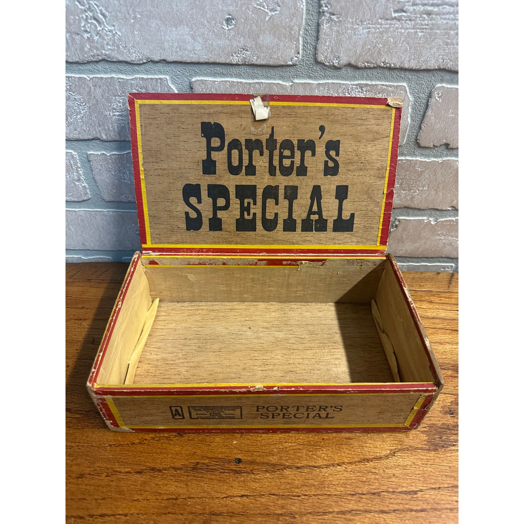 Vintage 1930s Porter's Special Wooden Cigar Box Tampa Milwaukee Wisconsin WI Wis
