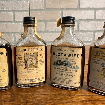 (4) Novelty Whiskey Bottles Kwyatt Urp Blot & Wipe Lord Helpuss Old Barstool