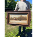 Vintage Winter Farm Landscape Oil Painting Horse Sleigh Rustic Framed Signed Art