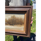 Vintage Winter Farm Landscape Oil Painting Horse Sleigh Rustic Framed Signed Art