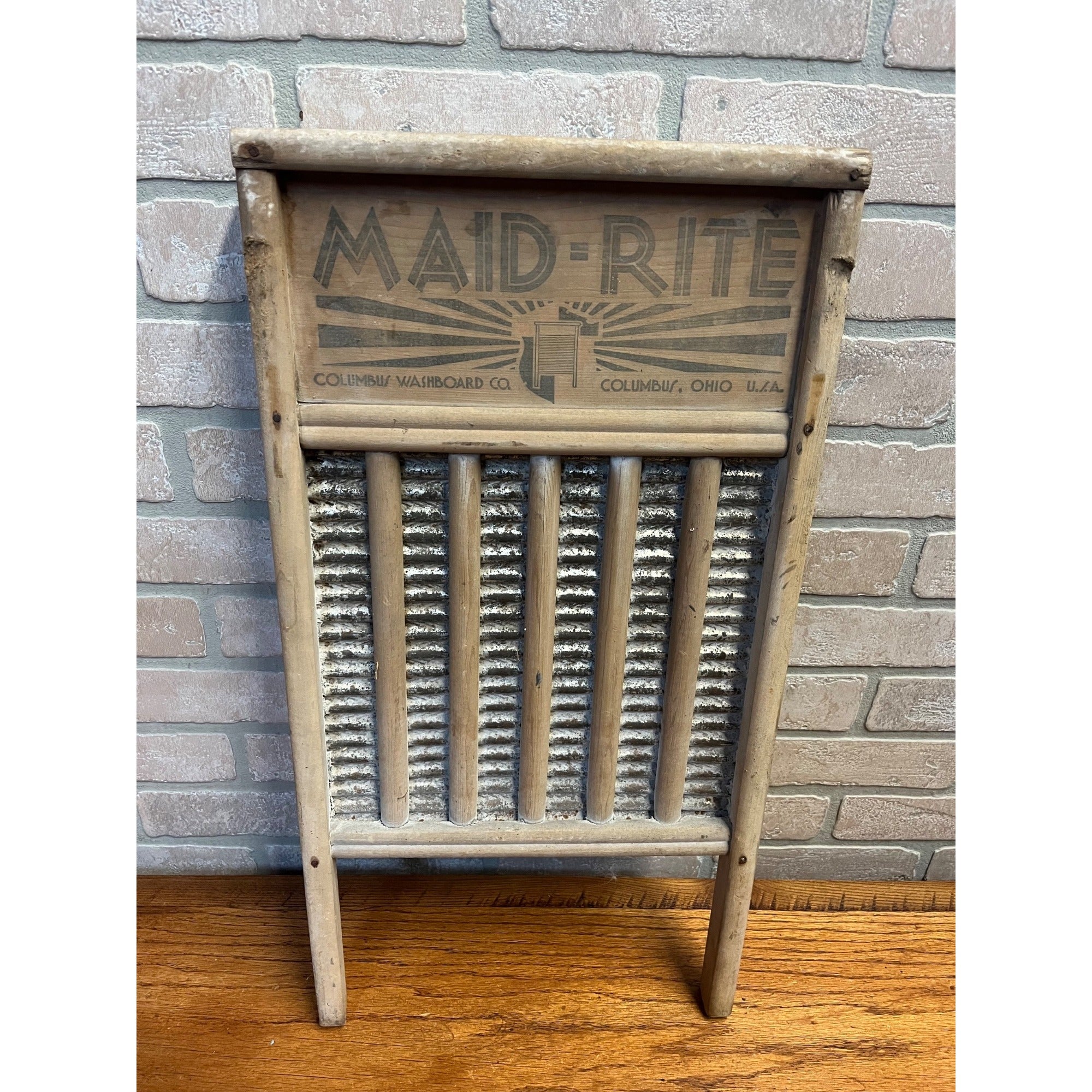 Vintage Wooden Washboard Maid Rite Columbus Washboard Co. Laundry Decor Ohio
