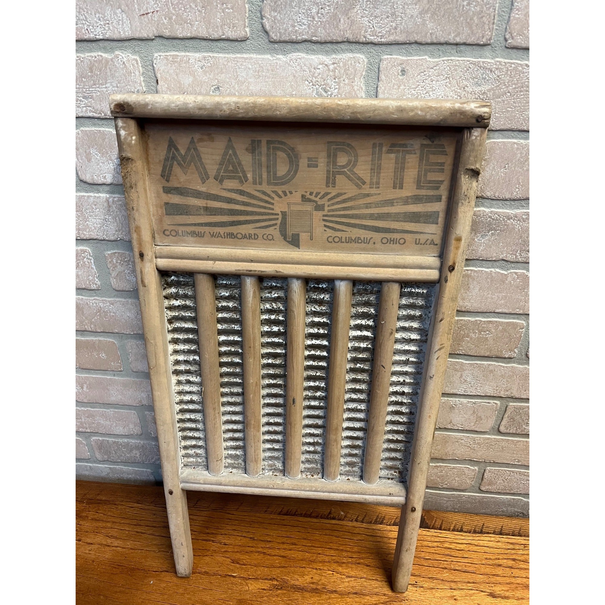 Vintage Wooden Washboard Maid Rite Columbus Washboard Co. Laundry Decor Ohio