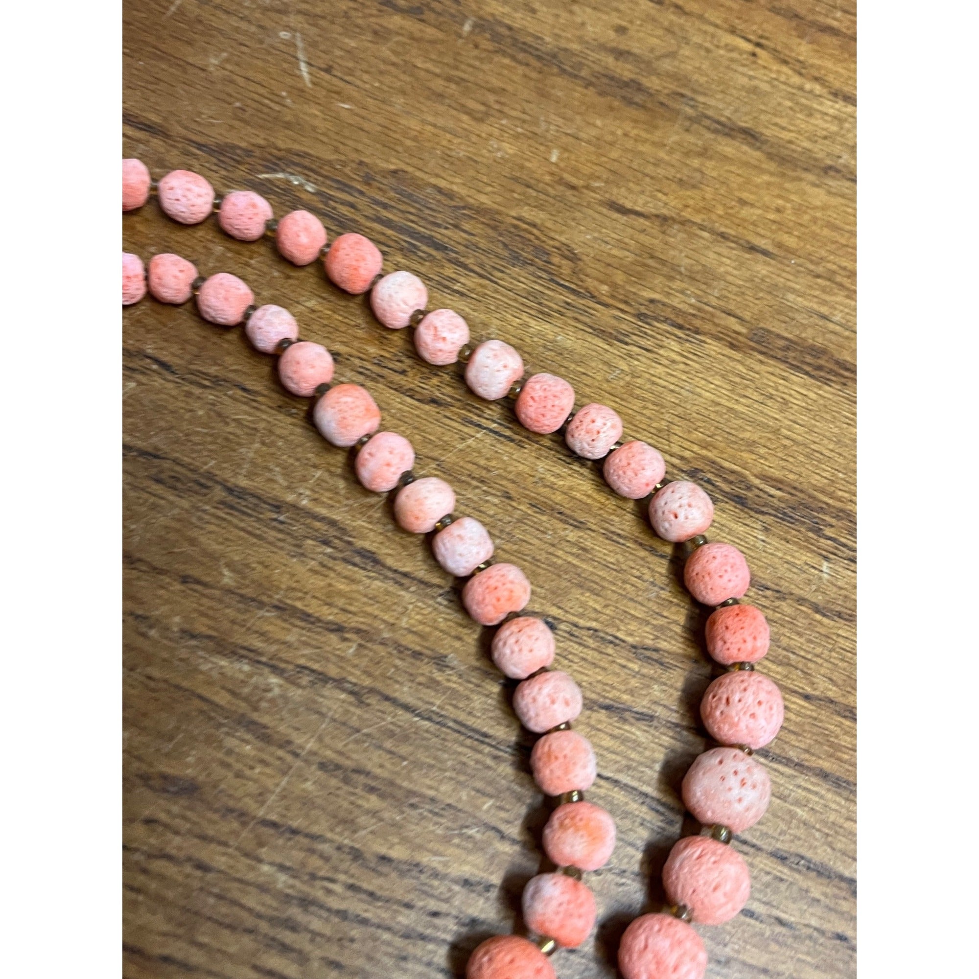 Vintage Very Old Light Pink Natural Sponge Coral Round Beaded Necklace