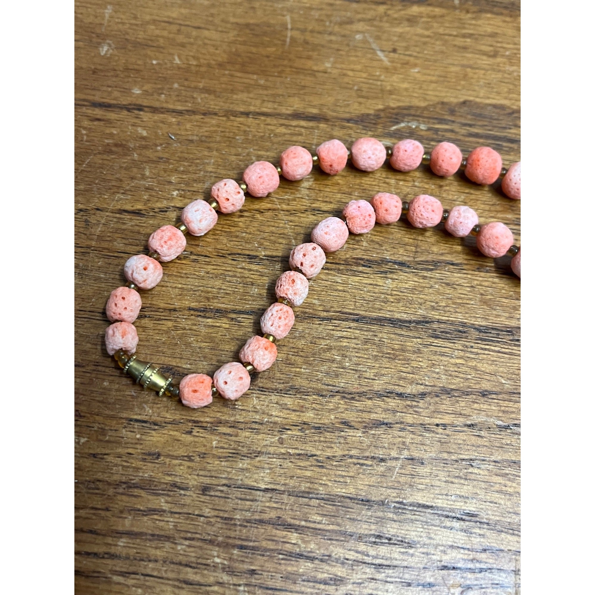 Vintage Very Old Light Pink Natural Sponge Coral Round Beaded Necklace