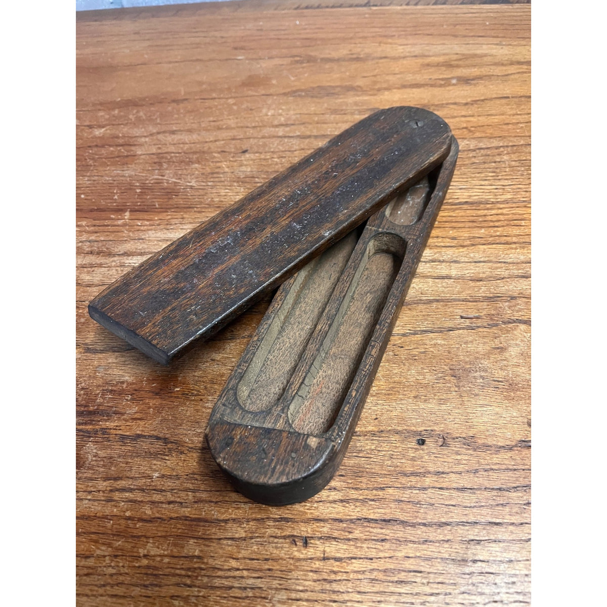 Primitive Handmade Sliding Lid Wood Box Sewing or Pencil / Ink Pen Case AAFA