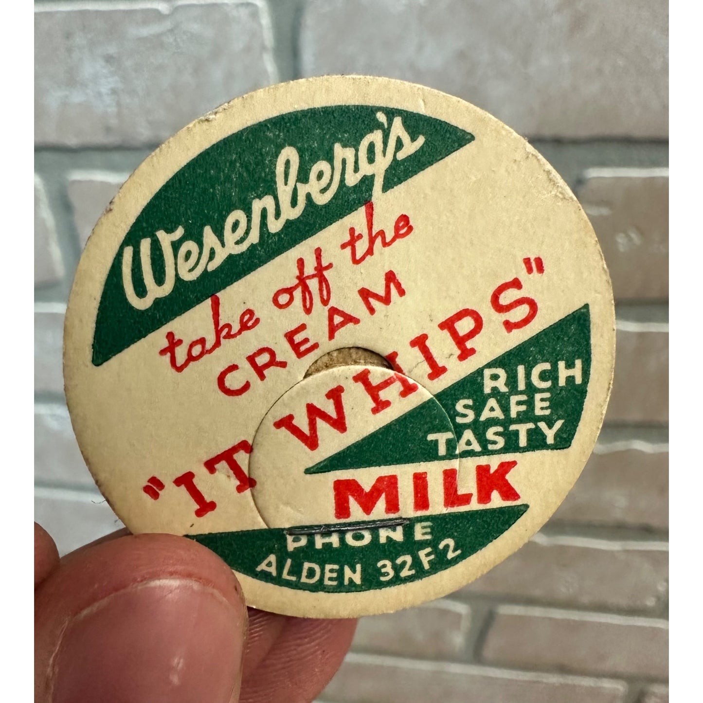 Milk Bottle Cap - Wesenberg's Dairy Farm - Oshkosh, (Wisconsin) Wis WI