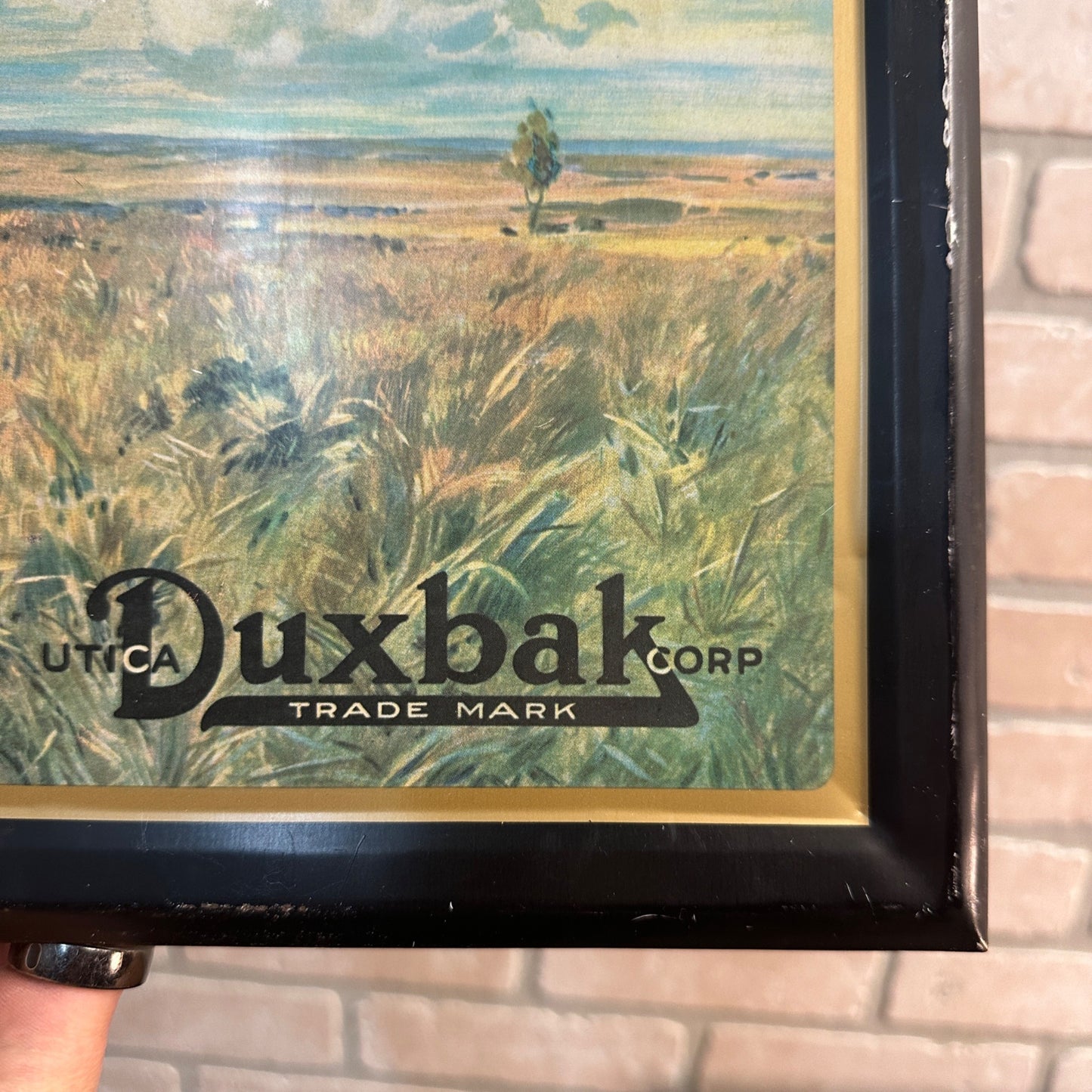 Vintage Utica Duxbak tin Over Cardboard advertising Hunting Clothing sign NY