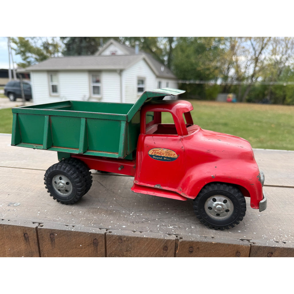 Vintage Tonka Dump Truck Red & Green Pressed Steel Toy