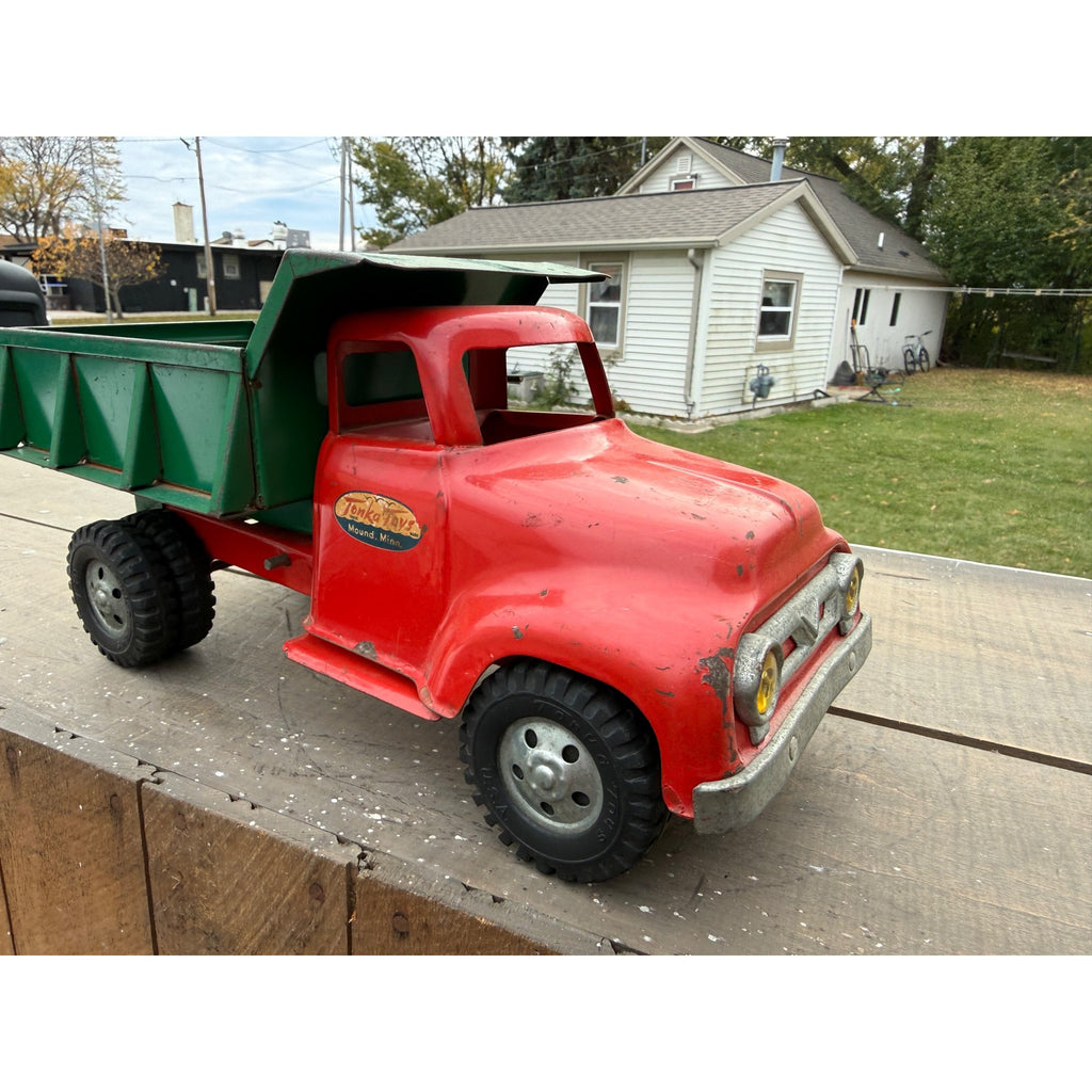 Vintage Tonka Dump Truck Red & Green Pressed Steel Toy