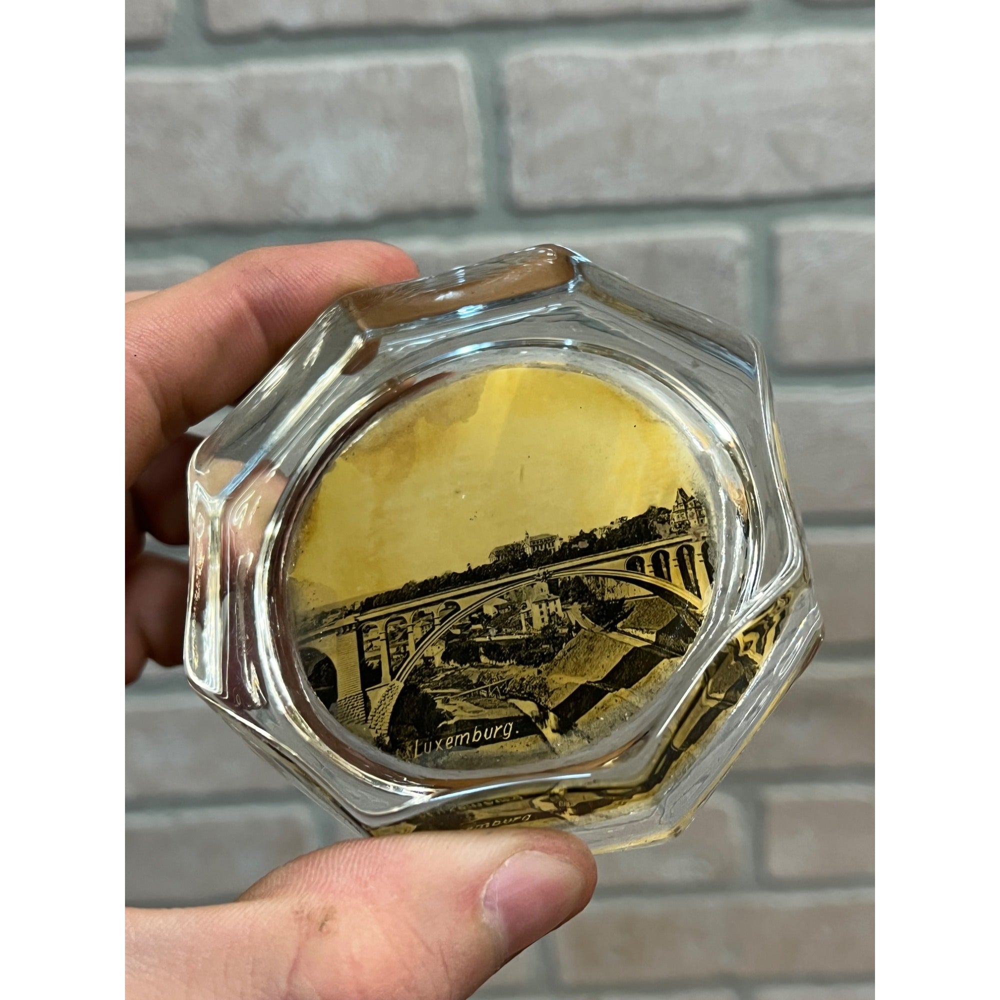 Vintage 1930s Luxembourg Real Photo Souvenir Glass Paperweight