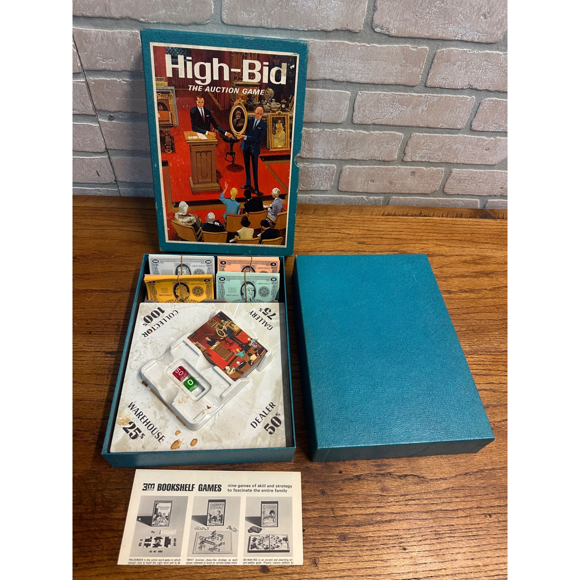 1965 Hi-Bid The Auction Game 3M Bookshelf Game Slightly Played Complete