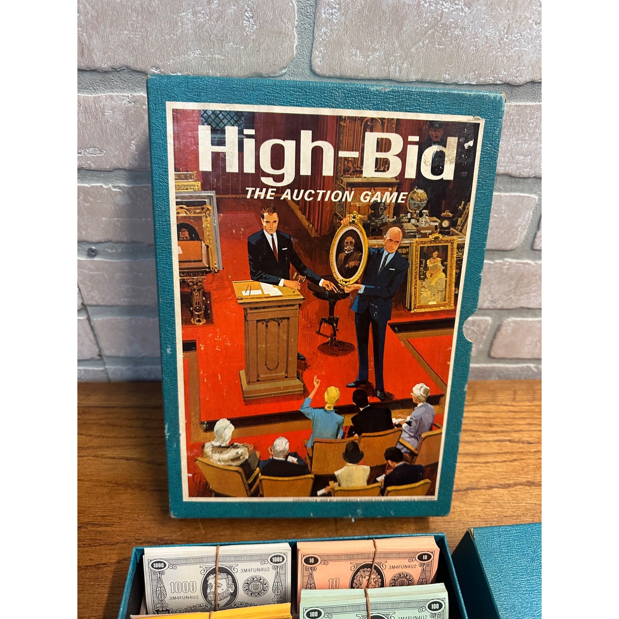 1965 Hi-Bid The Auction Game 3M Bookshelf Game Slightly Played Complete