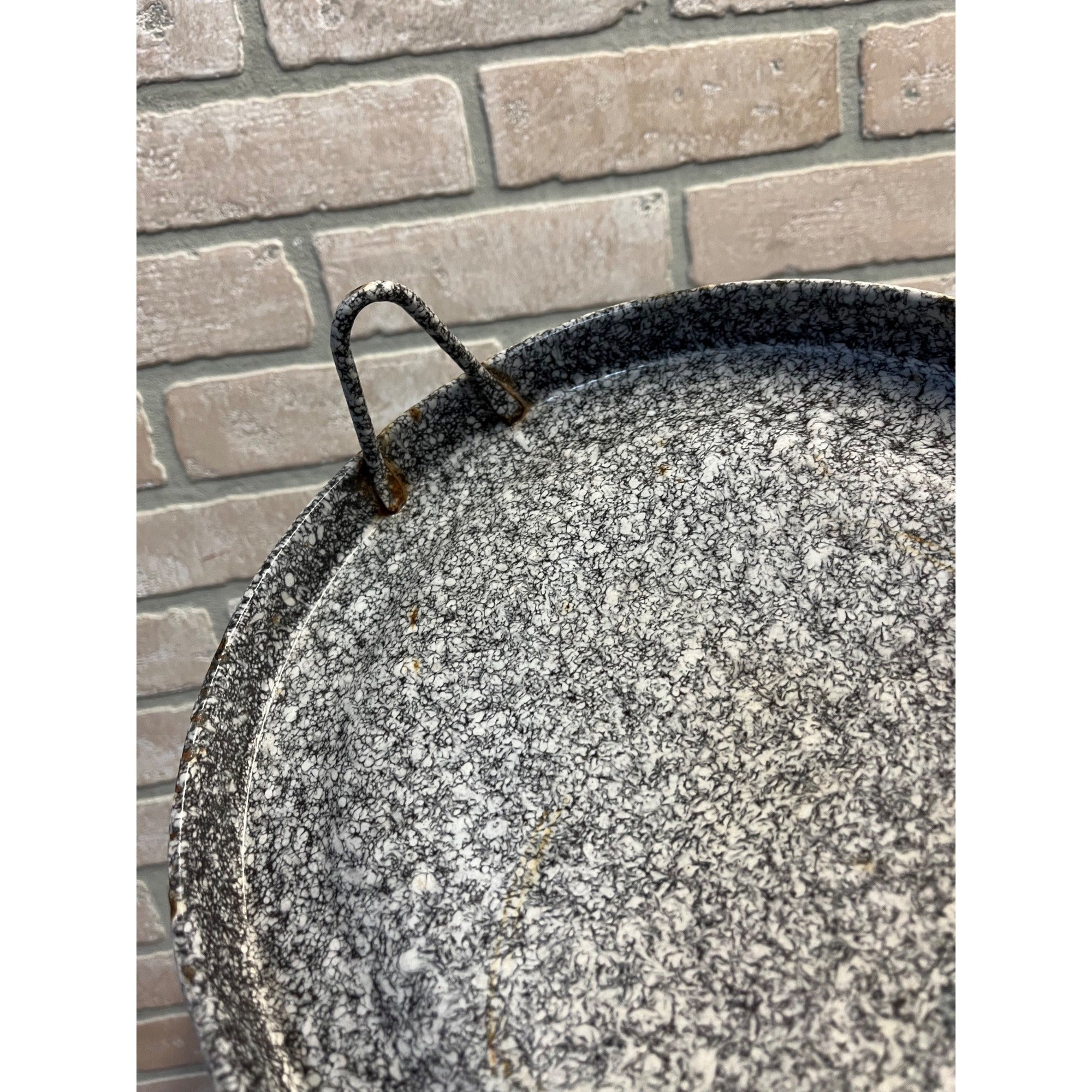 Vintage Speckled Enamel Roaster Pan Kitchen Decor Grey Brown