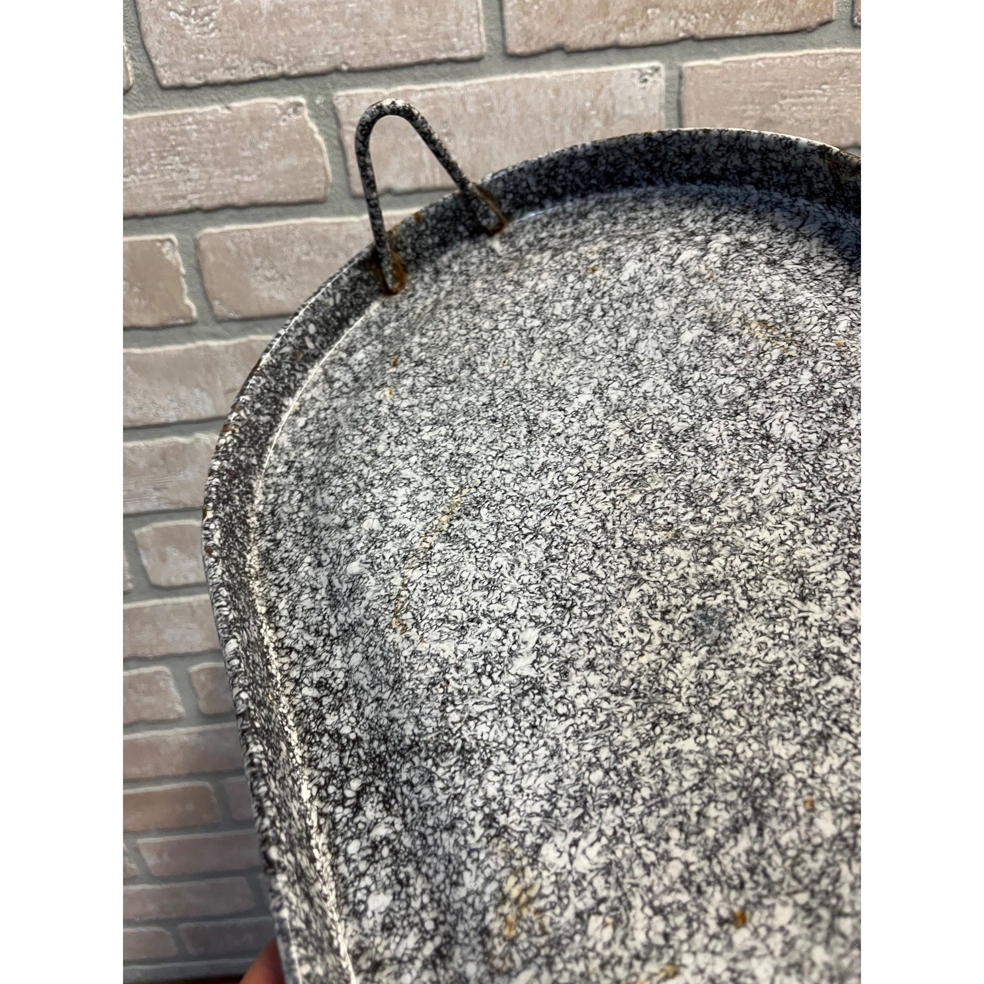Vintage Speckled Enamel Roaster Pan Kitchen Decor Grey Brown