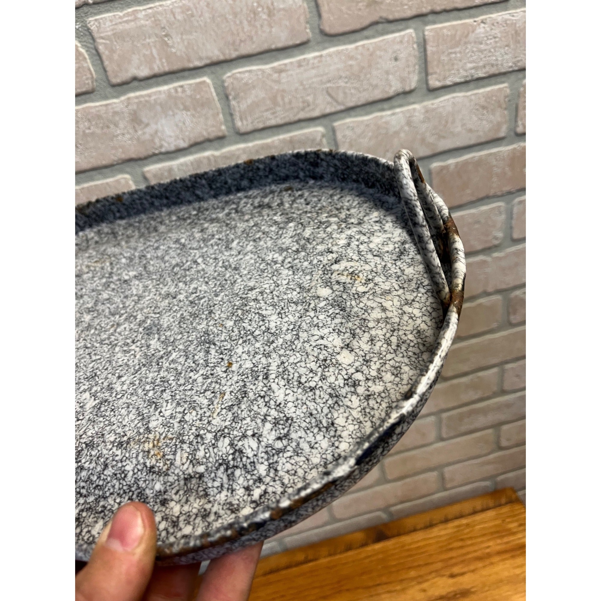 Vintage Speckled Enamel Roaster Pan Kitchen Decor Grey Brown