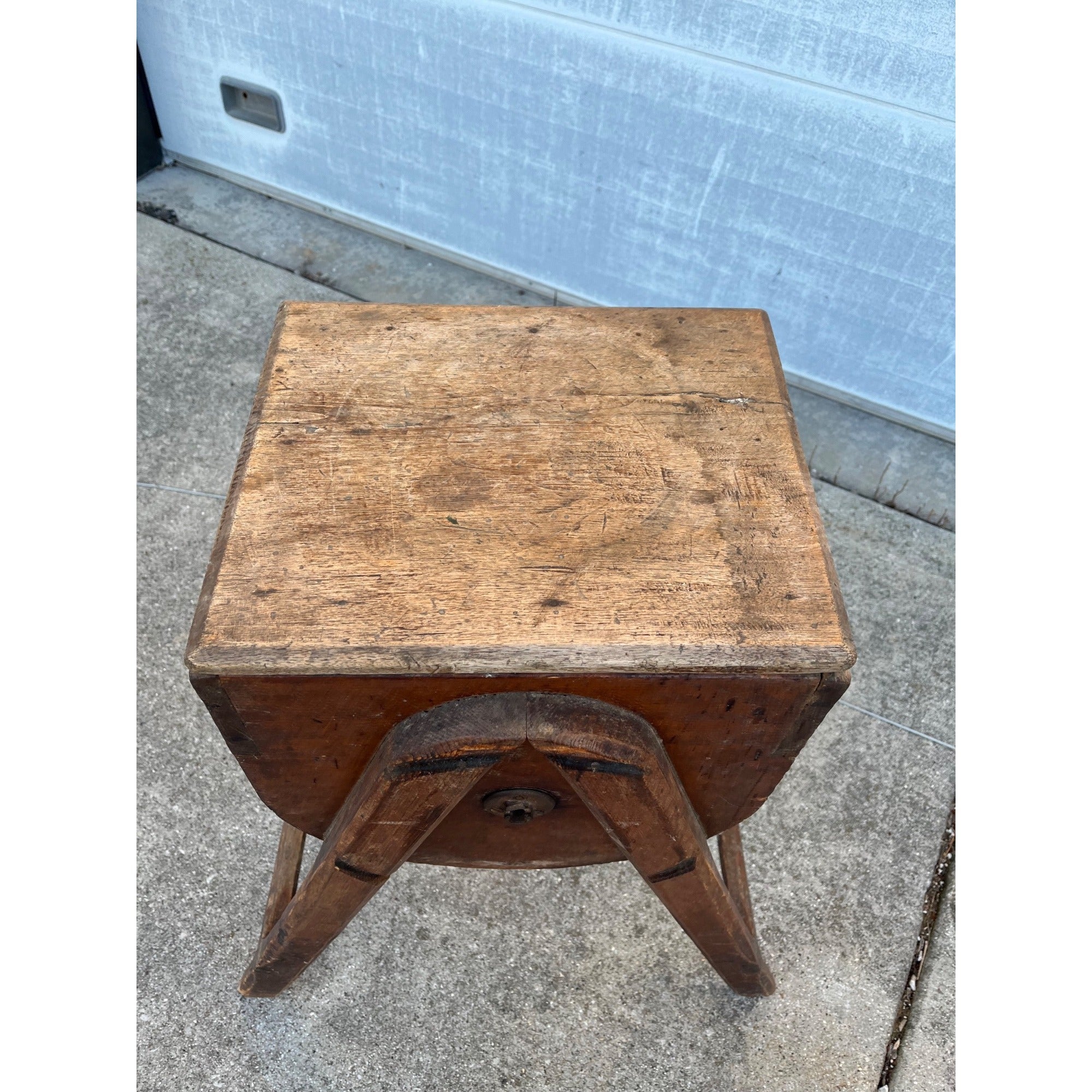Antique Primitive 19th c. Standing Wooden Butter Churn Hand Crank Four-Legged
