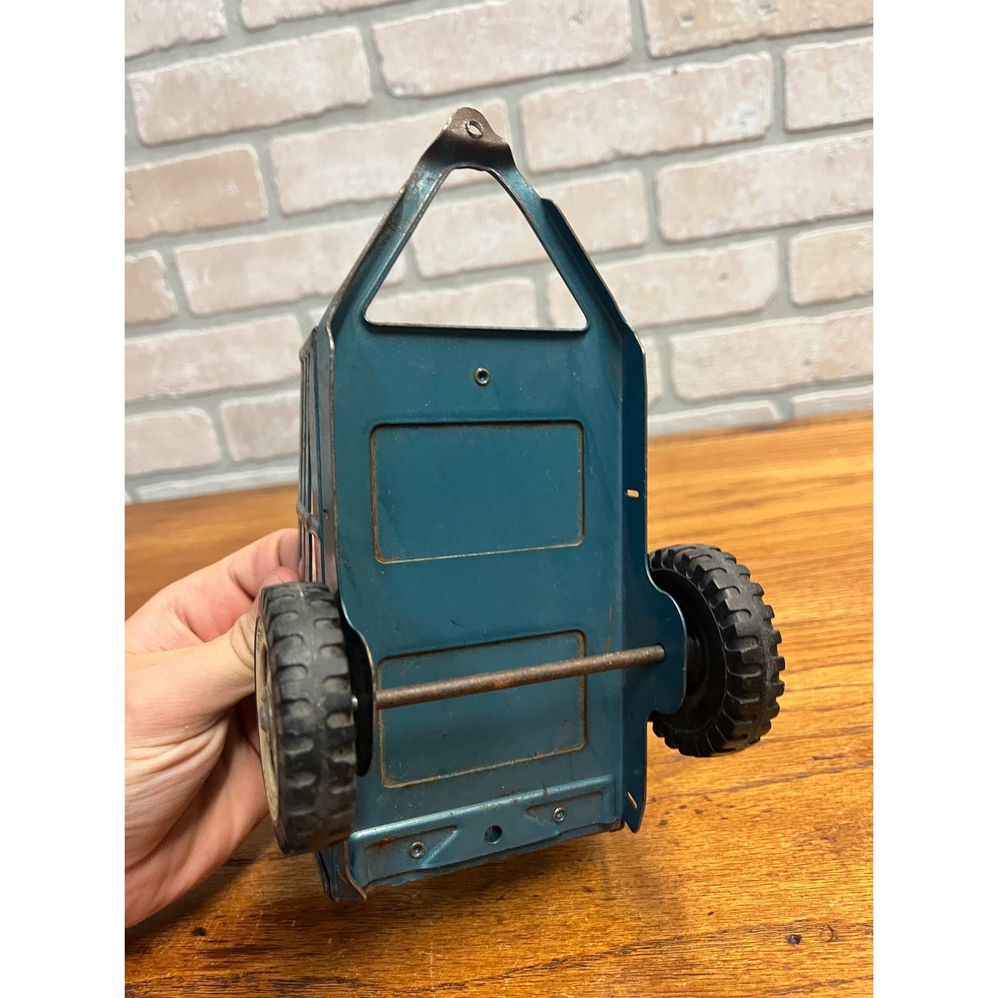 Vintage Tonkya Toys Blue Pressed Steel Farm Stake Trailer for Pickup