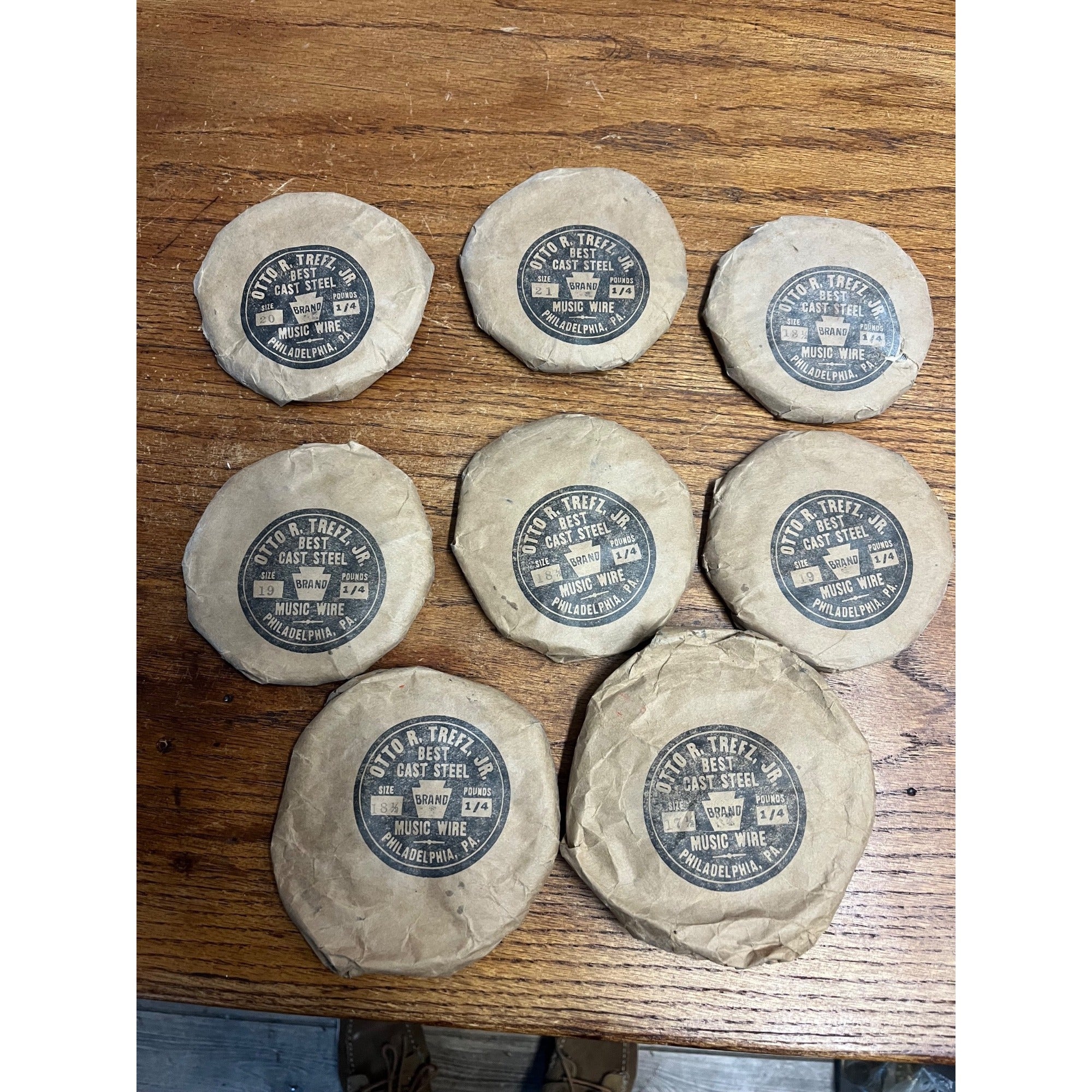 RARE Antique Piano Music Wire Otto R. Trefz, Jr. Philadelphia NOS Packages Sz 20