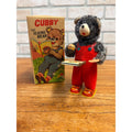 VINTAGE 1960s CUBBY THE READING BEAR MECHANICAL WIND-UP TIN LITHO TOY JAPAN