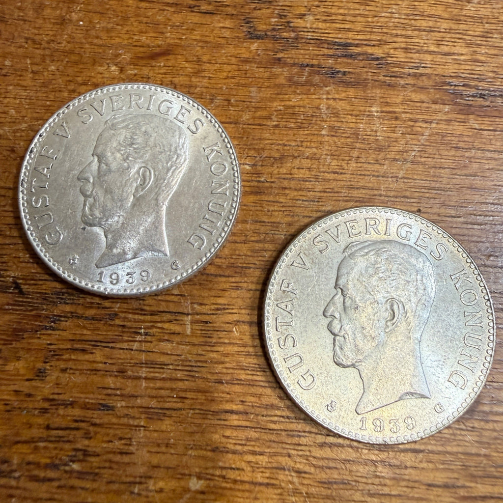 (2) 1939 Denmark 2 Kroner Silver Fine  Coins
