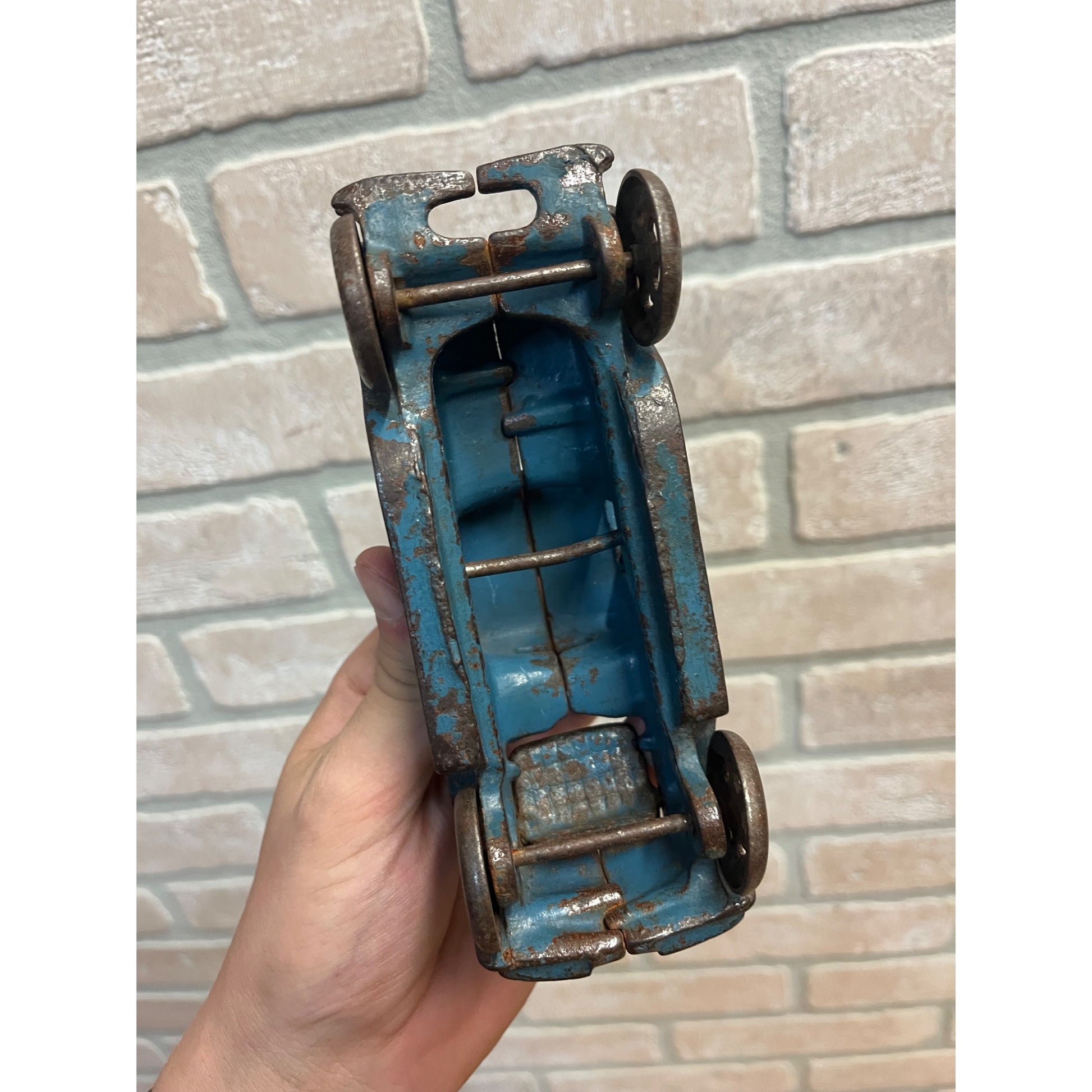 Antique 1920s Cast Iron Blue Coupe Toy w/ Rumble Seat AC Williams