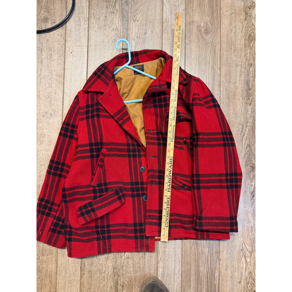 Vintage JC Higgins Woolrich Red Buffalo Plaid Wool Flannel Jacket Hunting
