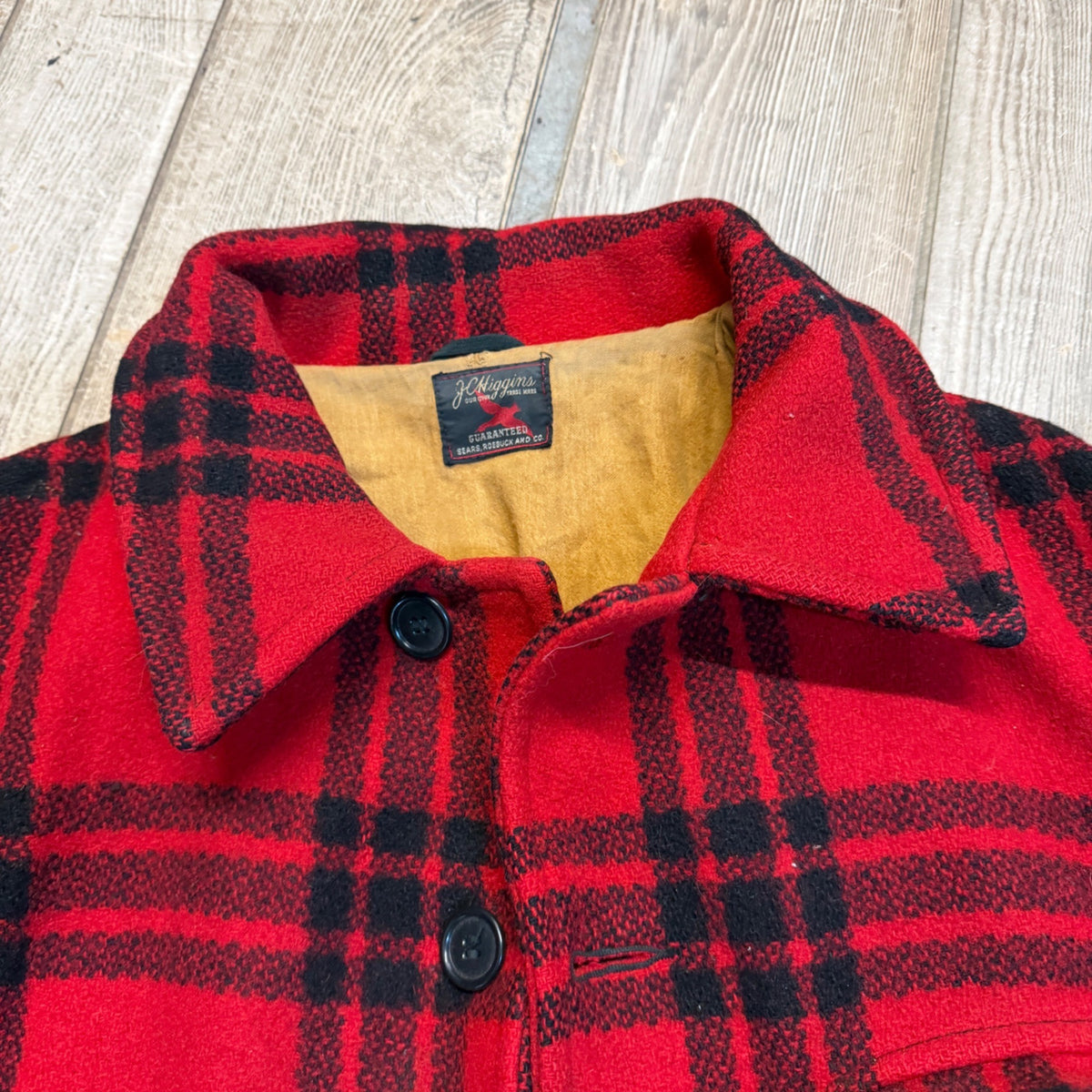 Vintage JC Higgins Woolrich Red Buffalo Plaid Wool Flannel Jacket Hunting