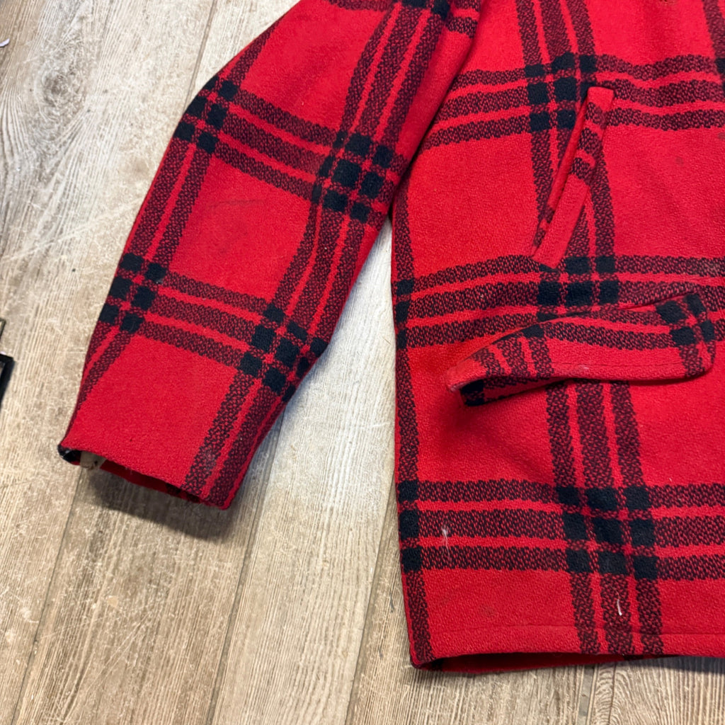 Vintage JC Higgins Woolrich Red Buffalo Plaid Wool Flannel Jacket Hunting