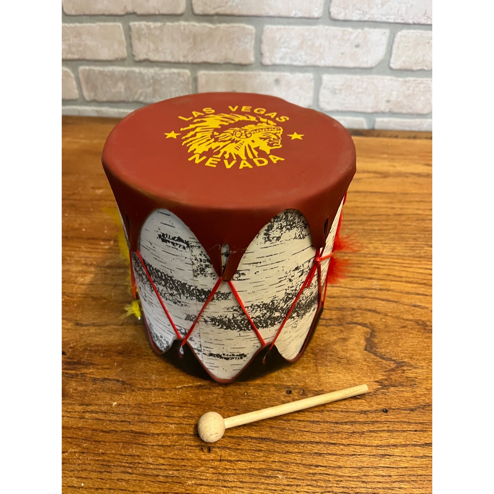 Vintage Native American Indian Las Vegas Nevada Toy Drum Souvenir Western Decor
