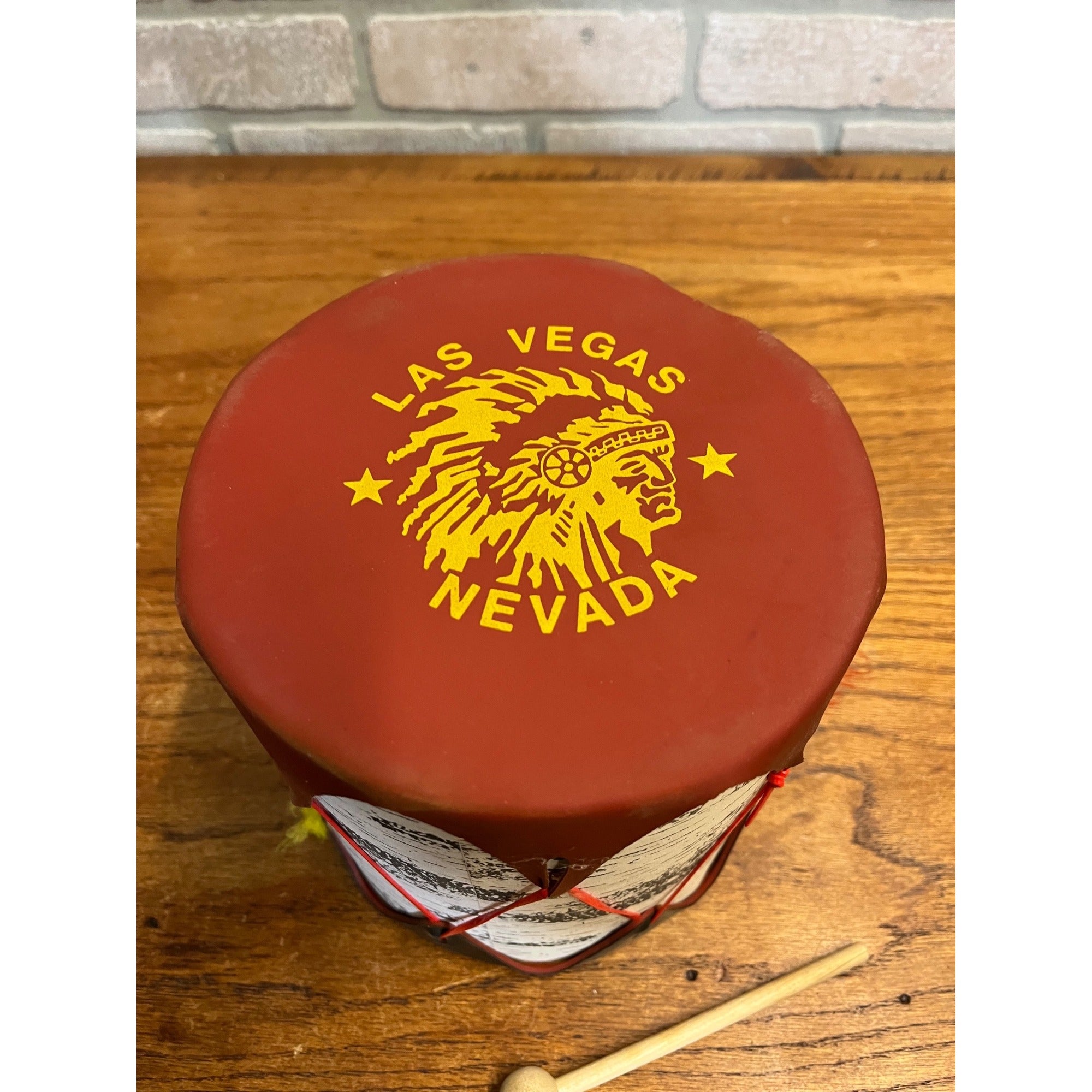 Vintage Native American Indian Las Vegas Nevada Toy Drum Souvenir Western Decor