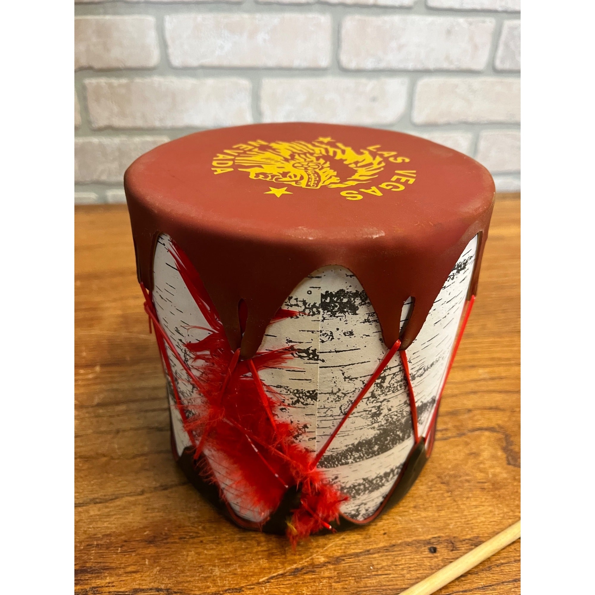 Vintage Native American Indian Las Vegas Nevada Toy Drum Souvenir Western Decor
